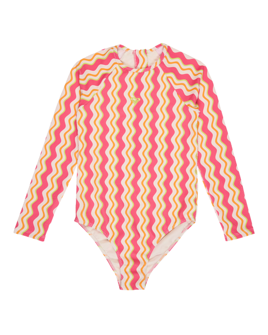 Girls 6-16 Bold Waves Long Sleeve One-Piece Swimsuit