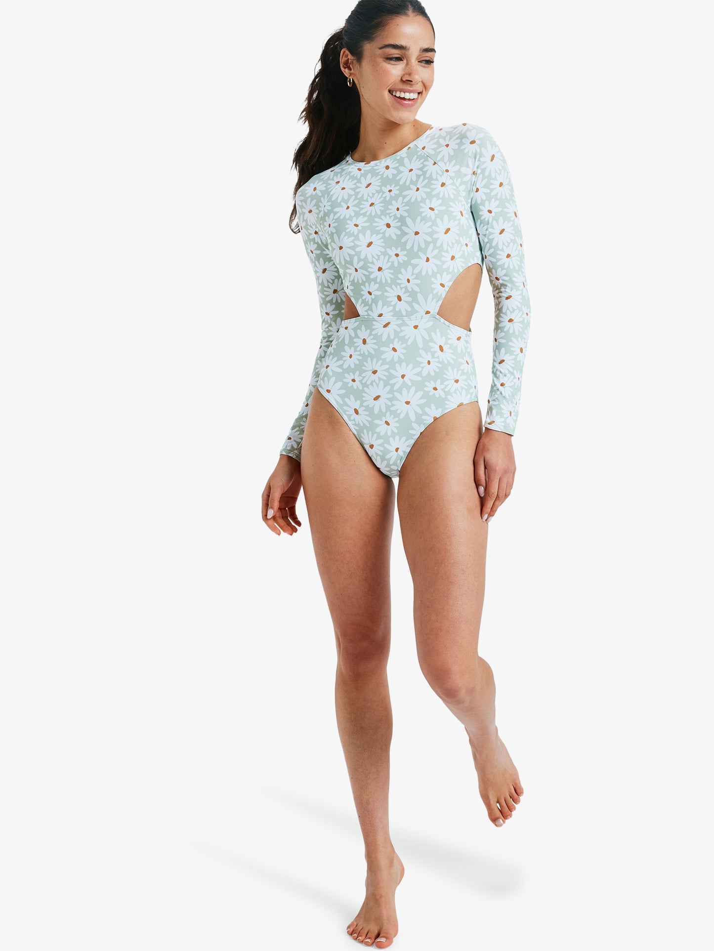 Womens Dream Floral Long Sleeve One Piece Swimsuit