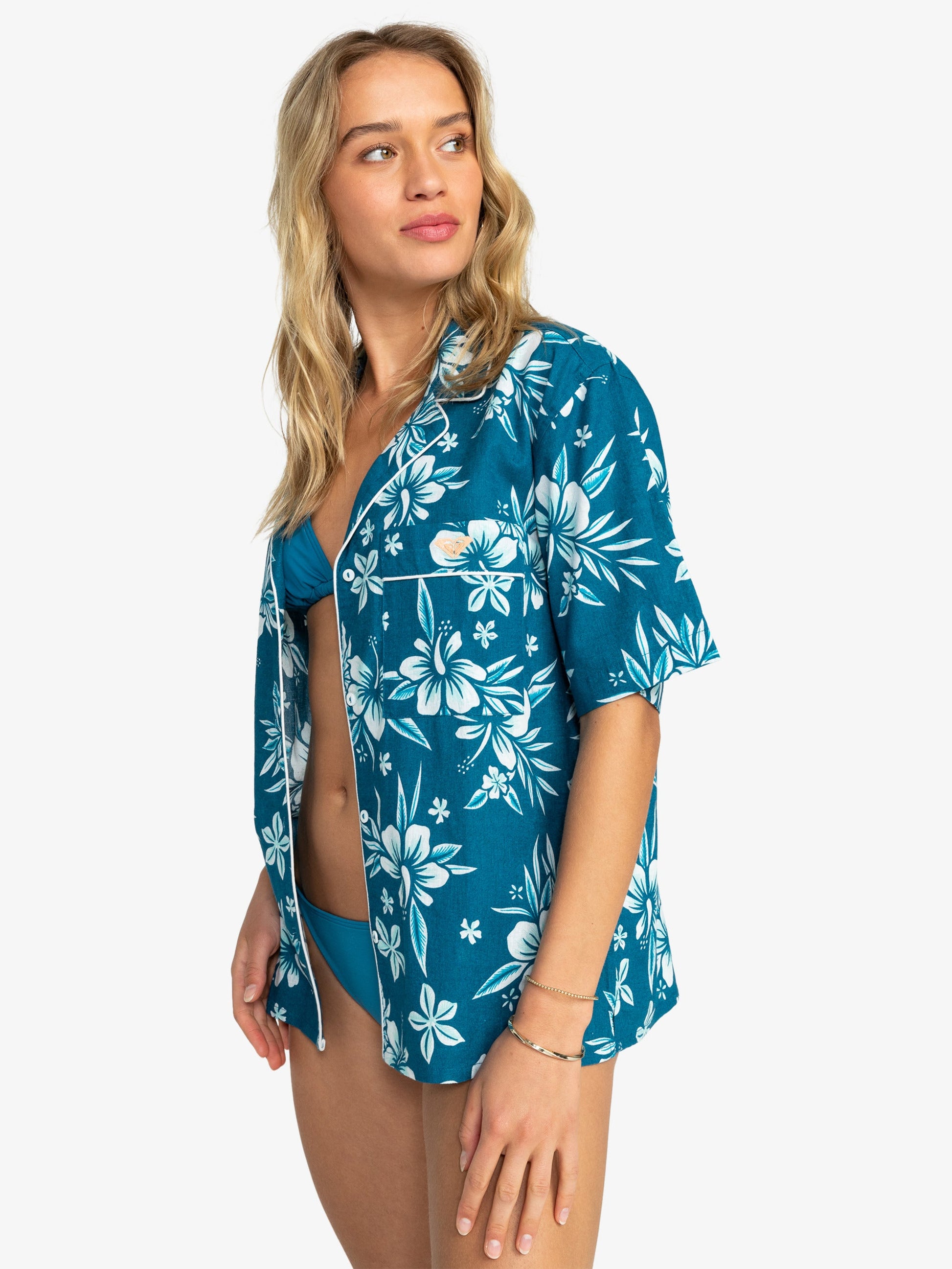 Womens Mai Tai Button Up Short Sleeve Shirt - Roxy Malaysia