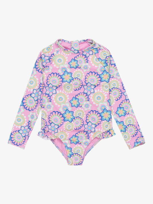 Girls 2-7 Flower Party Long Sleeve One-Piece Rashguard - Roxy Malaysia