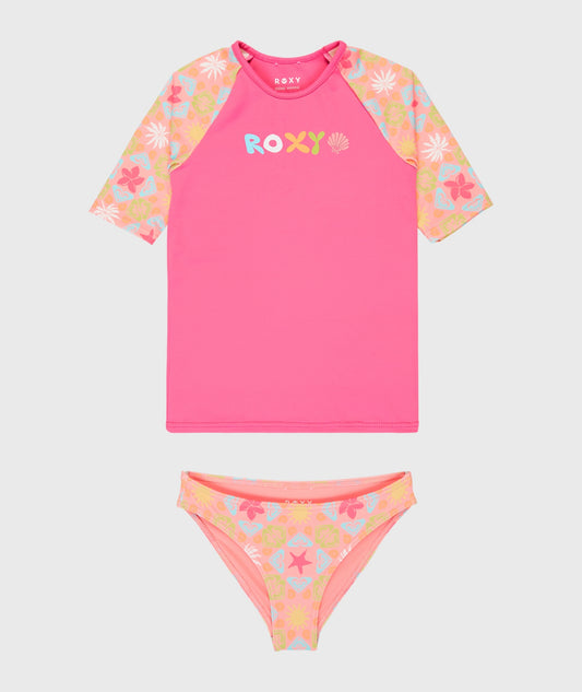 Girls 2-7 Check Short Sleeve Rash Vest Set