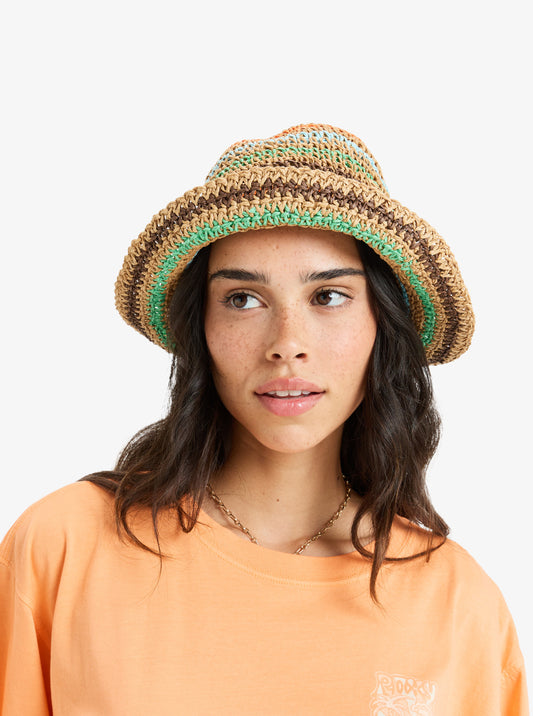 Womens Candied Peacy Straw Bucket Hat