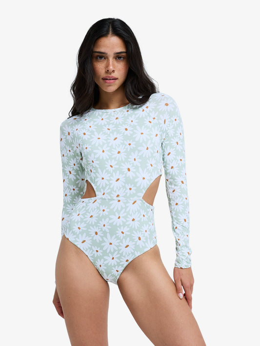 Womens Dream Floral Long Sleeve One Piece Swimsuit