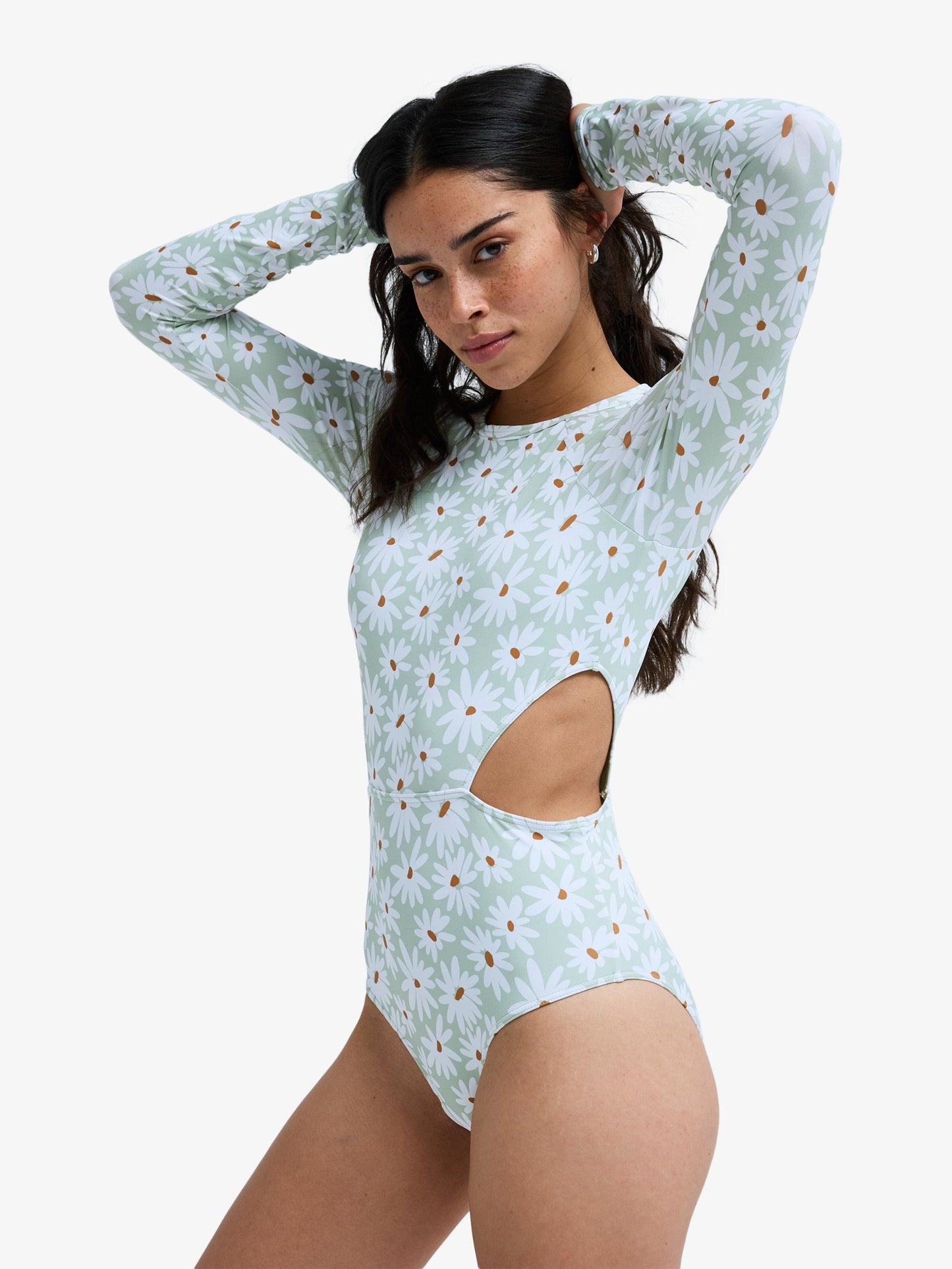 Womens Dream Floral Long Sleeve One Piece Swimsuit