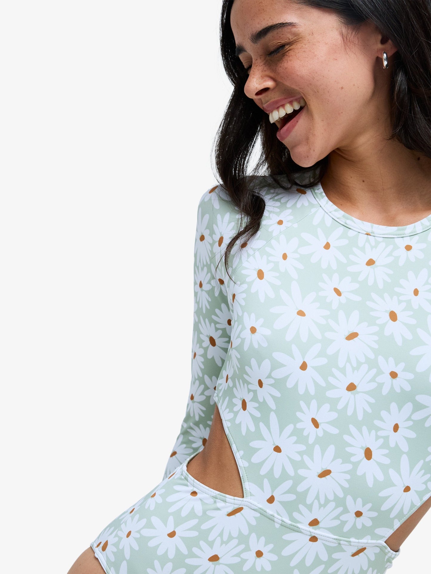 Womens Dream Floral Long Sleeve One Piece Swimsuit