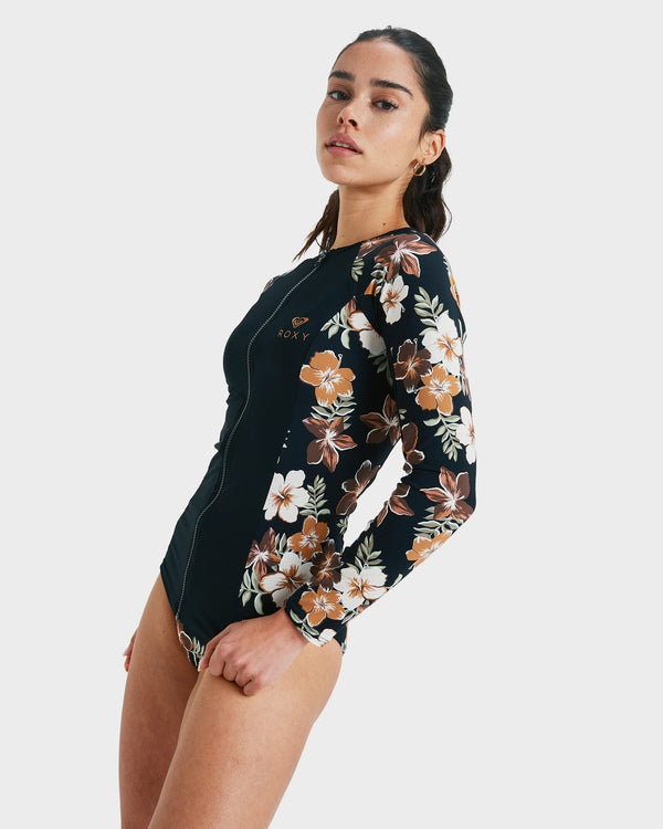 Womens Full Zipped Mix Long Sleeve Rash Vest