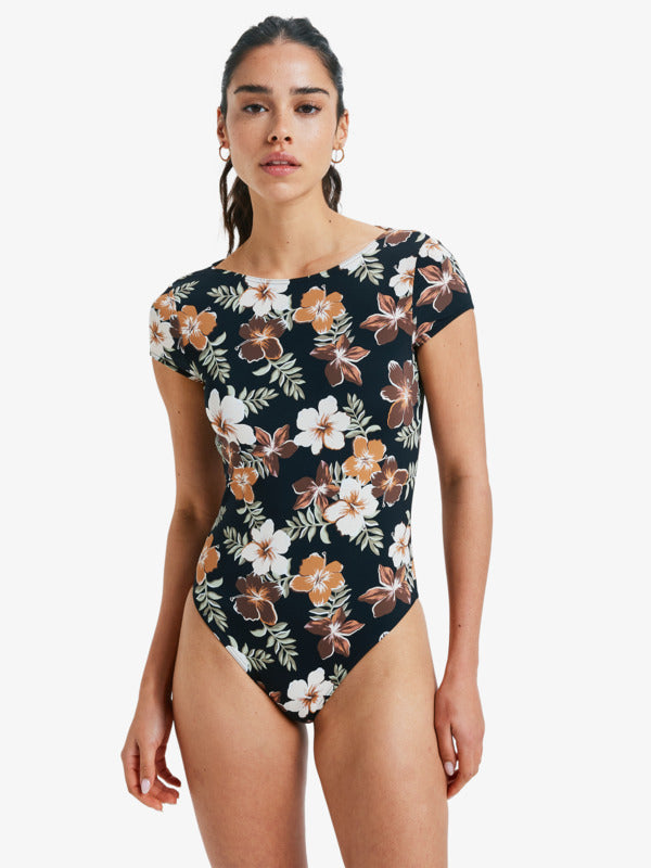 Womens Nostalgic Feels Short Sleeve One-Piece Swimsuit