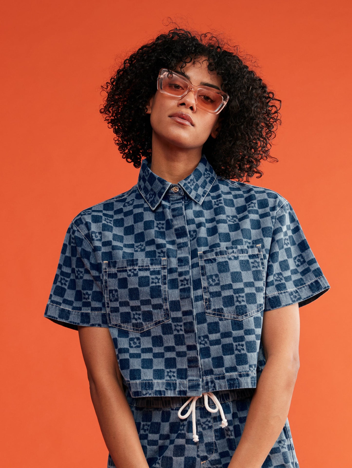 Womens Blue Wave Club Printed Short Sleeve Denim Shirt - Roxy Malaysia