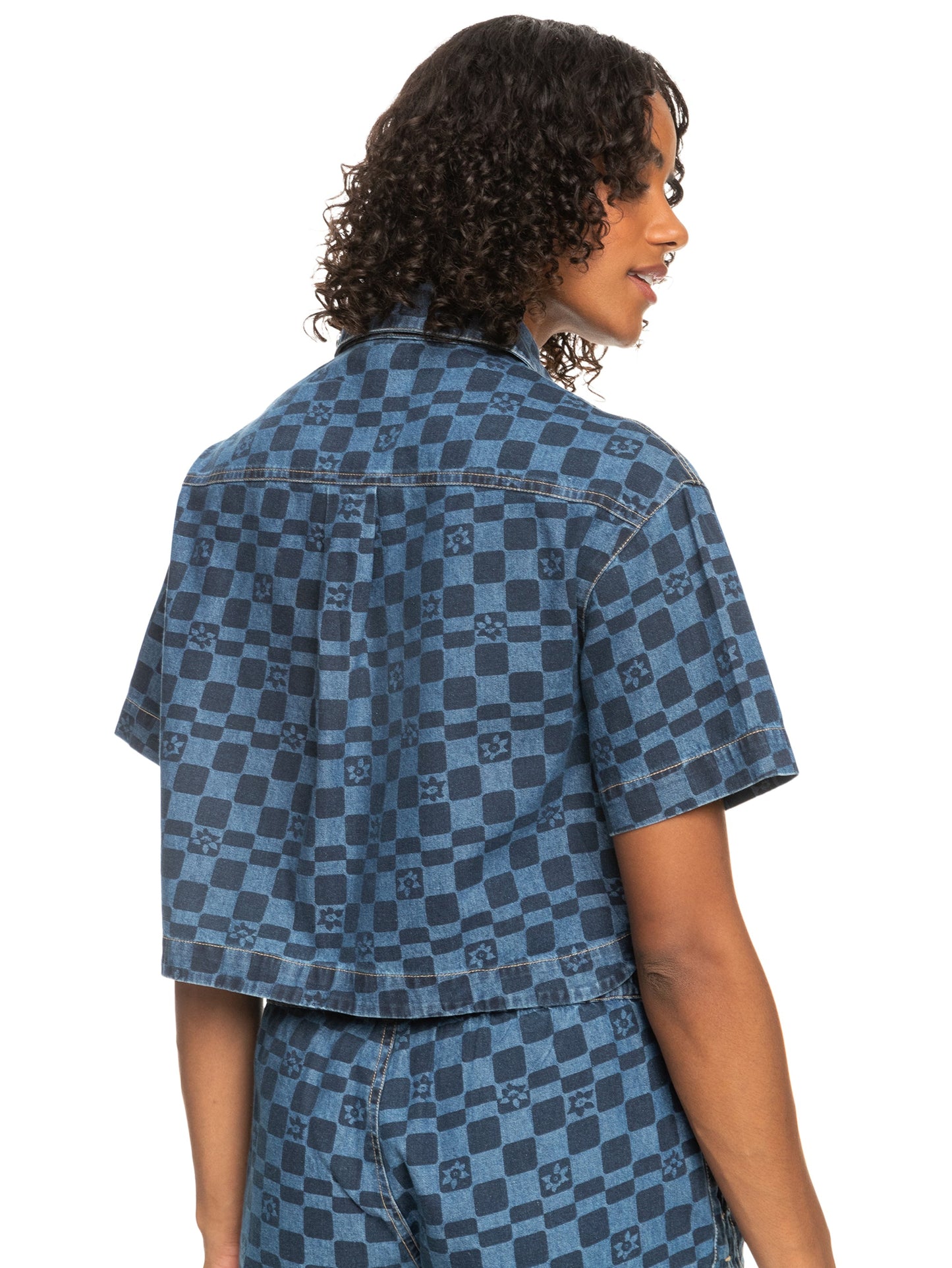 Womens Blue Wave Club Printed Short Sleeve Denim Shirt - Roxy Malaysia