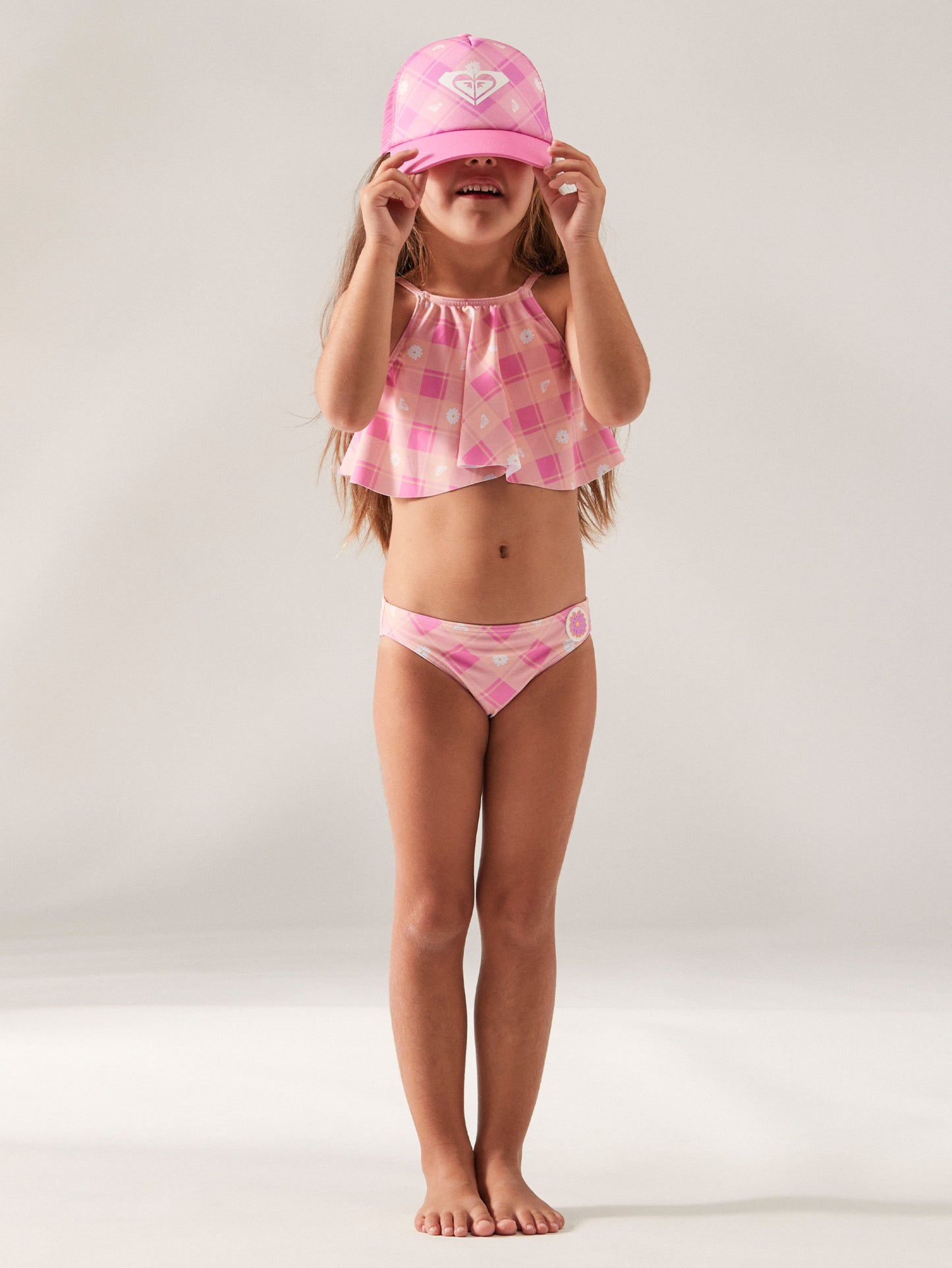 Girls 2-7 Flower Plaid Flutter Two Piece Bikini Set